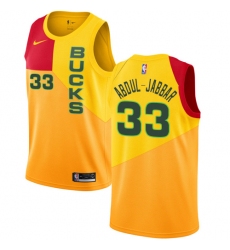 Women's Nike Milwaukee Bucks #33 Kareem Abdul-Jabbar Swingman Yellow NBA Jersey - City Edition