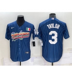 Men's Los Angeles Dodgers #3 Chris Taylor Rainbow Blue Red Pinstripe Mexico Cool Base Nike Jersey