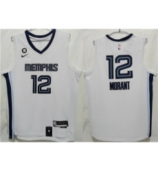 Men's Memphis Grizzlies #12 Ja Morant White With NO.6 Patch Stitched Jersey