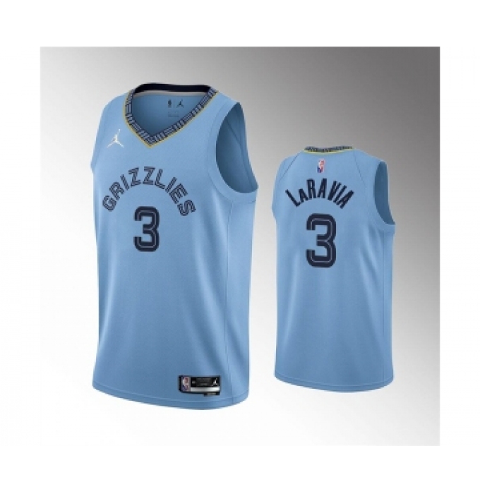 Men's Memphis Grizzlies #3 Jake LaRavia 75th Anniversary Statement Edition Light Blue Stitched Basketball Jersey
