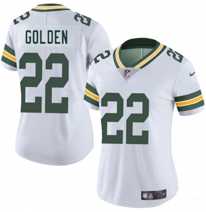 Women's Green Bay Packers #22 Matthew Golden White 2025 Vapor Untouchable Limited Football Stitched Jersey(Run Small)