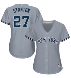 Women's Majestic New York Yankees #27 Giancarlo Stanton Replica Grey Road MLB Jersey