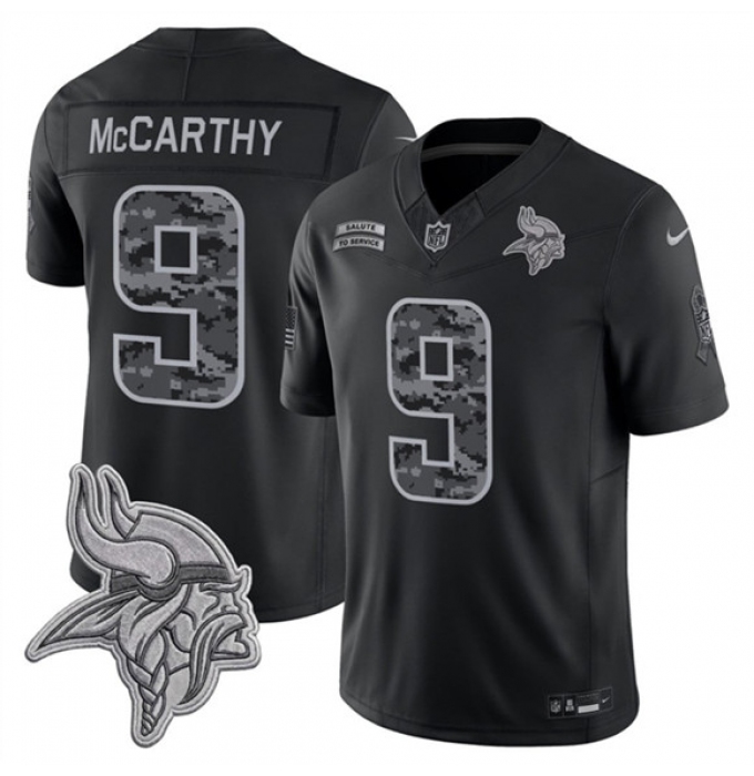 Men's Minnesota Vikings #9 J.J. McCarthy Black 2026 F.U.S.E. Salute to Service Limited Football Stitched Jersey