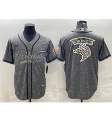 Men's Minnesota Vikings Gray Team Big Logo With Patch Cool Base Stitched Baseball Jersey