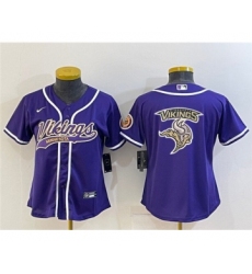 Women's Minnesota Vikings Purple Team Big Logo With Patch Cool Base Stitched Baseball Jersey(Run Small)