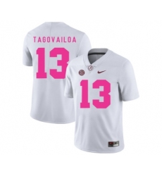 Alabama Crimson Tide 13 Tua Tagovailoa White 2018 Breast Cancer Awareness College Football Jersey