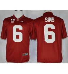 Alabama Crimson Tide #6 Blake Sims Red Limited 2016 College Football Playoff National Championship Patch Stitched NCAA Jersey
