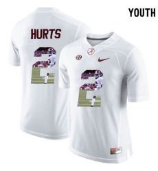 Alabama Crimson Tide #2 Jalen Hurts White With Portrait Print Youth College Football Jersey4