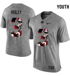 Alabama Crimson Tide #3 Calvin Ridley Gray With Portrait Print Youth College Football Jersey4