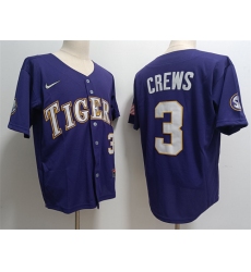 Men's LSU Tigers #3 ylan Crews Purple 2023 Stitched Baseball Jersey