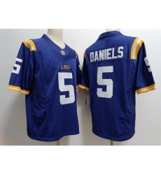 Men's LSU Tigers #5 Jayden Daniels Blue Stitched Jersey