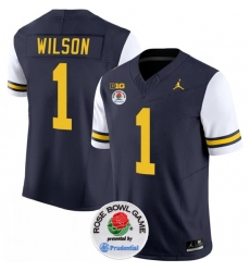 Men's Michigan Wolverines #1 Roman Wilson 2023 F.U.S.E. Navy White Rose Bowl Stitched Jersey