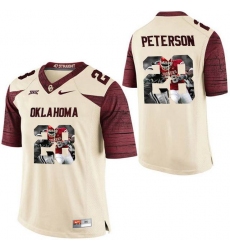 Oklahoma Sooners #28 Adrian Peterson Cream With Portrait Print College Football Jersey