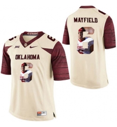Oklahoma Sooners #6 Baker Mayfield Cream With Portrait Print College Football Jersey2