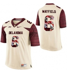 Oklahoma Sooners #6 Baker Mayfield Cream With Portrait Print College Football Jersey