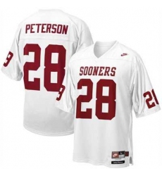 Sooners #28 Adrian Peterson White Embroidered NCAA Jersey