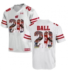 Wisconsin Badgers #28 Montee Ball White With Portrait Print College Football Jersey