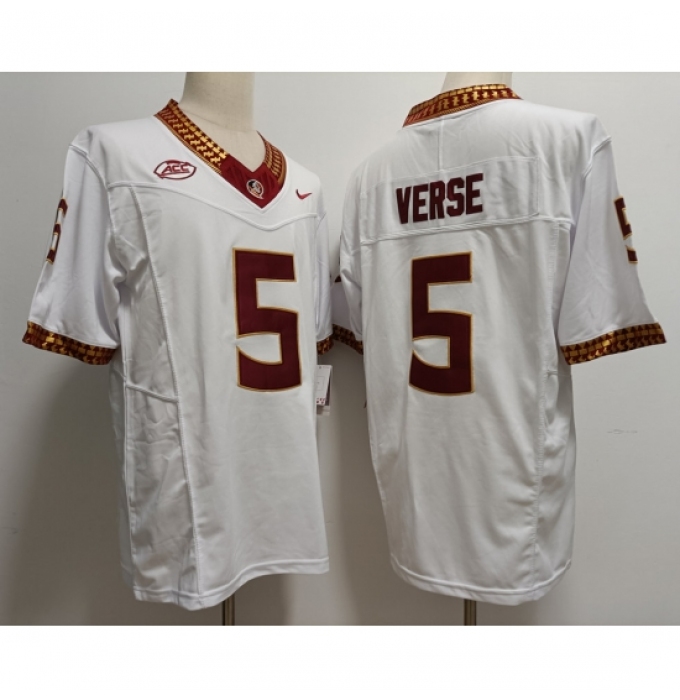 Men's Florida State Seminoles #5 Jared Verse White 2023 F U S E Stitched Limited NCAA Jersey
