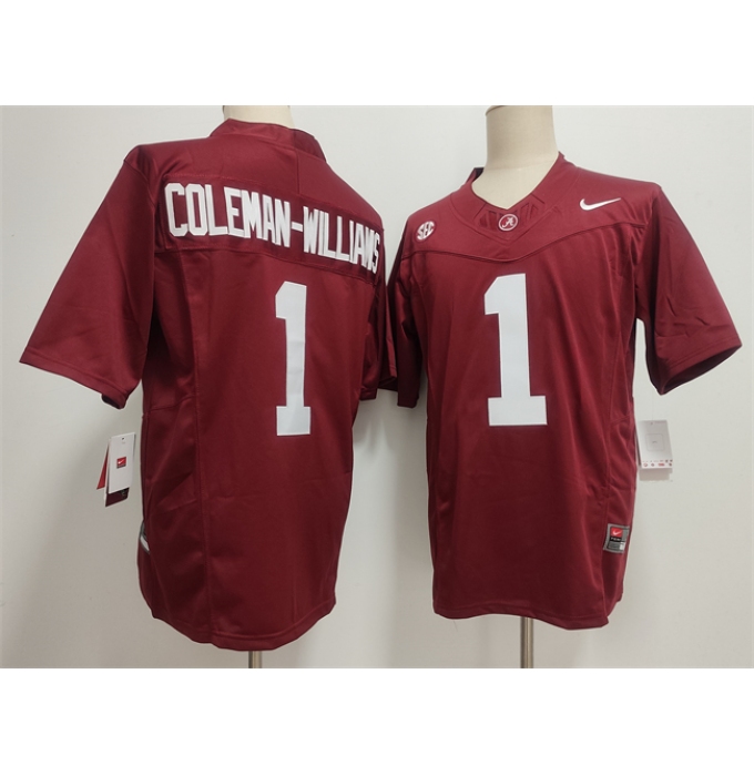 Men's Alabama Crimson Tide #1 Ryan Alexander Coleman-Williams Jr Red 2026 F.U.S.E Stitched Football Jersey