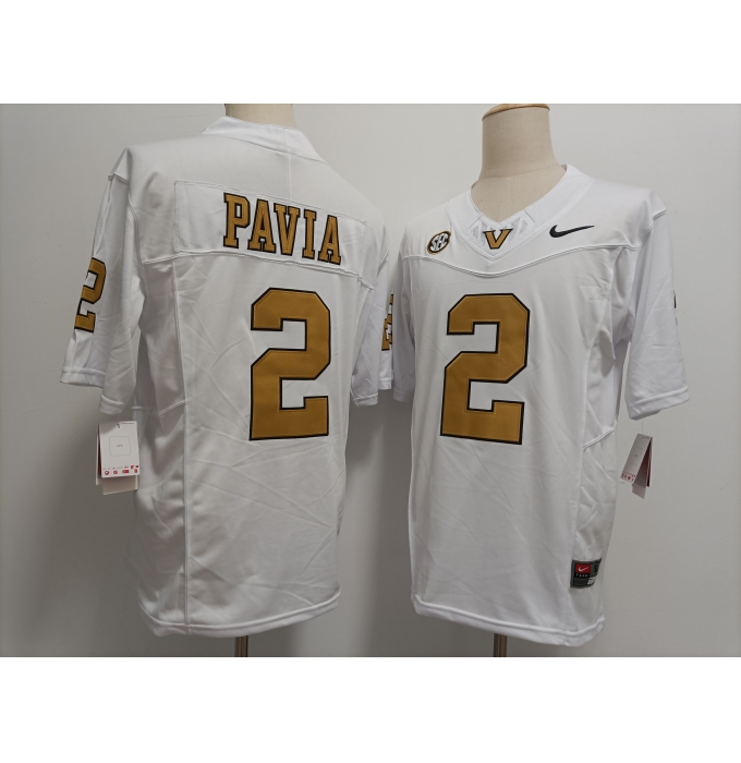 Men's Vanderbilt Commodores #2 Diego Pavia White Gold FUSE College Football Jersey