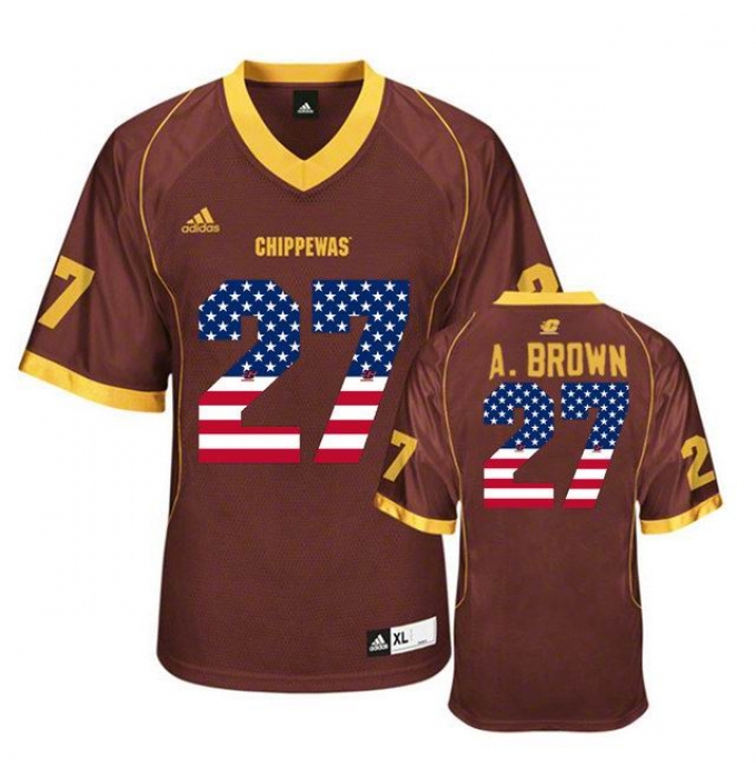 Central Michigan Chippewas #27 Antonio Brown Maroon USA Flag College Football Jersey