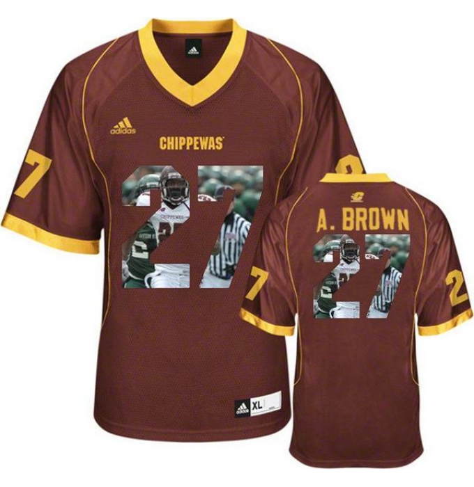 Central Michigan Chippewas #27 Antonio Brown Red With Portrait Print College Football Jersey3