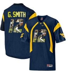 West Virginia Mountaineers #12 Geno Smith Navy With Portrait Print College Football Jersey