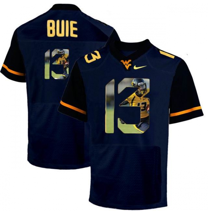 West Virginia Mountaineers #13 Andrew Buie Navy With Portrait Print College Football Jersey