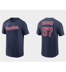 Men's Cleveland Guardians #57 Shane Bieber Navy Name & Number Baseball T-Shirt
