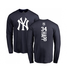 Baseball New York Yankees #34 J.A. Happ Navy Blue Backer Long Sleeve T-Shirt