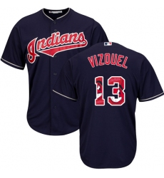 Men's Majestic Cleveland Indians #13 Omar Vizquel Authentic Navy Blue Team Logo Fashion Cool Base MLB Jersey
