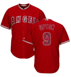 Men's Majestic Los Angeles Angels of Anaheim #9 Justin Upton Authentic Red Team Logo Fashion Cool Base MLB Jersey