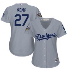 Women's Majestic Los Angeles Dodgers #27 Matt Kemp Authentic Grey Road Cool Base 2018 World Series MLB Jersey