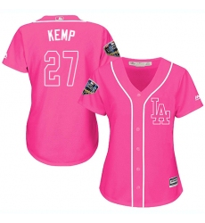 Women's Majestic Los Angeles Dodgers #27 Matt Kemp Authentic Pink Fashion Cool Base 2018 World Series MLB Jersey