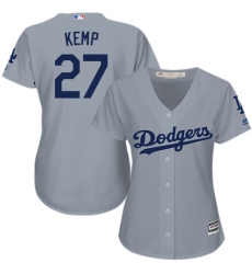 Women's Majestic Los Angeles Dodgers #27 Matt Kemp Replica Grey Road Cool Base MLB Jersey