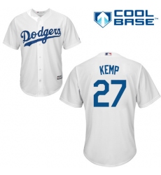 Youth Majestic Los Angeles Dodgers #27 Matt Kemp Replica White Home Cool Base MLB Jersey