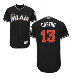 Men's Majestic Miami Marlins #13 Starlin Castro Black Alternate Flex Base Authentic Collection MLB Jersey