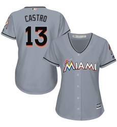 Women's Majestic Miami Marlins #13 Starlin Castro Authentic Grey Road Cool Base MLB Jersey