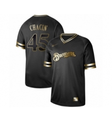 Men's Milwaukee Brewers #45 Jhoulys Chacin Authentic Black Gold Fashion Baseball Jersey