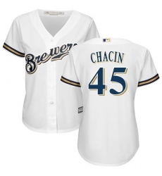 Women's Majestic Milwaukee Brewers #45 Jhoulys Chacin Replica White Home Cool Base MLB Jersey