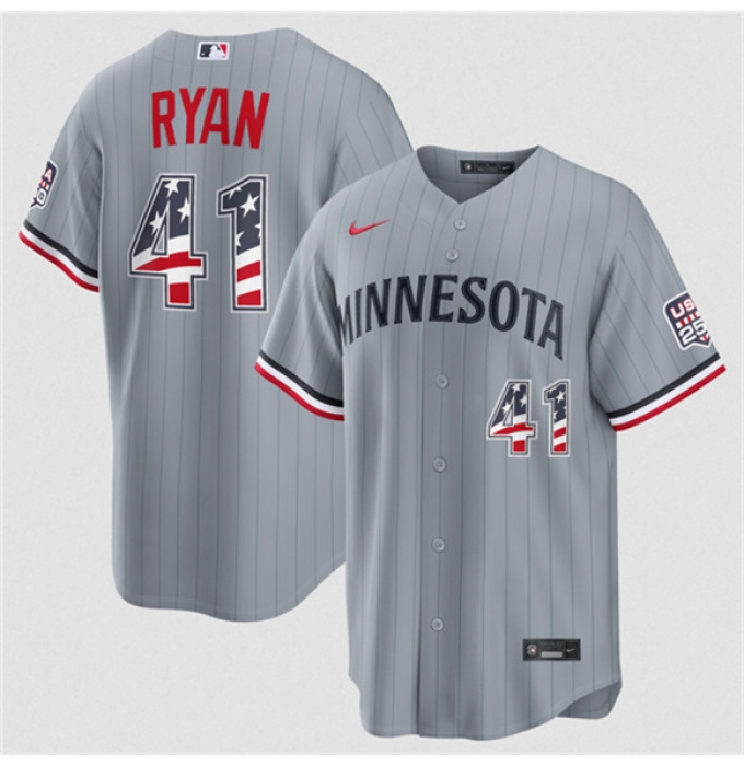 Men's Minnesota Twins #41 Joe Ryan Gray 2026 USA 250 Fourth of July Stitched Baseball Jersey
