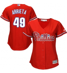 Women's Majestic Philadelphia Phillies #49 Jake Arrieta Authentic Red Alternate Cool Base MLB Jersey