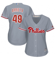 Women's Majestic Philadelphia Phillies #49 Jake Arrieta Replica Grey Road Cool Base MLB Jersey