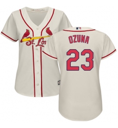 Women's Majestic St. Louis Cardinals #23 Marcell Ozuna Replica Cream Alternate Cool Base MLB Jersey