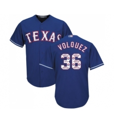 Men's Texas Rangers #36 Edinson Volquez Authentic Royal Blue Team Logo Fashion Cool Base Baseball Jersey
