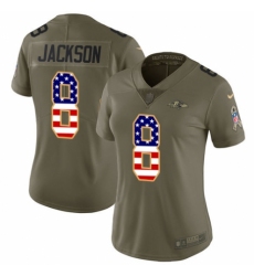Women's Nike Baltimore Ravens #8 Lamar Jackson Limited Olive/USA Flag Salute to Service NFL Jersey
