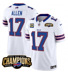 Men's Buffalo Bills #17 Josh Allen White 2023 F.U.S.E. AFC East Champions With 4-star C Football Stitched Jersey