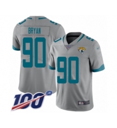 Men's Jacksonville Jaguars #90 Taven Bryan Silver Inverted Legend Limited 100th Season Football Jersey