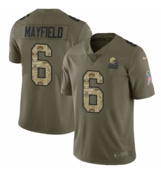 Men's Nike Cleveland Browns #6 Baker Mayfield Limited Olive Camo 2017 Salute to Service NFL Jersey