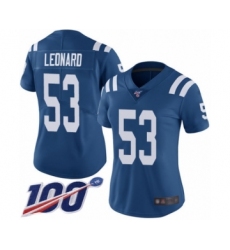 Women's Nike Indianapolis Colts #53 Darius Leonard Royal Blue Team Color Vapor Untouchable Limited Player 100th Season NFL Jersey